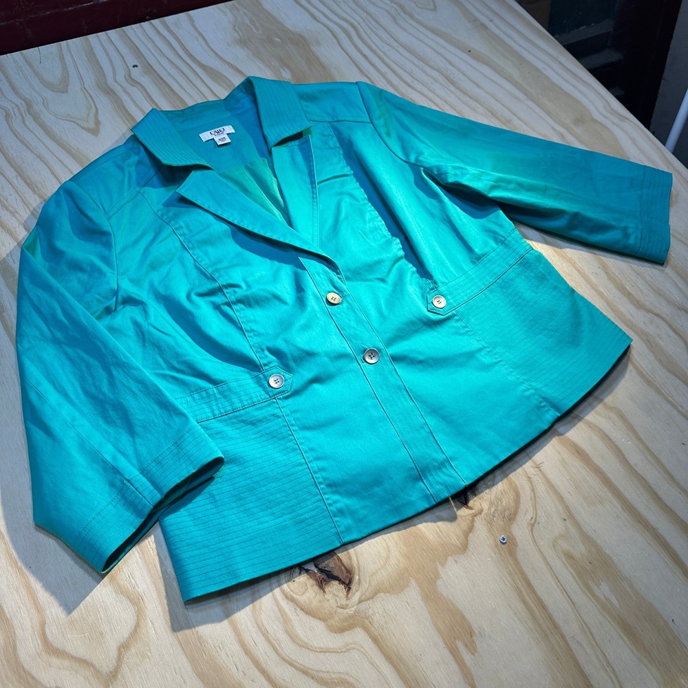 Cato Woman 18/20W Turquoise Teal 3/4 Sleeve Blazer Jacket Career Casual